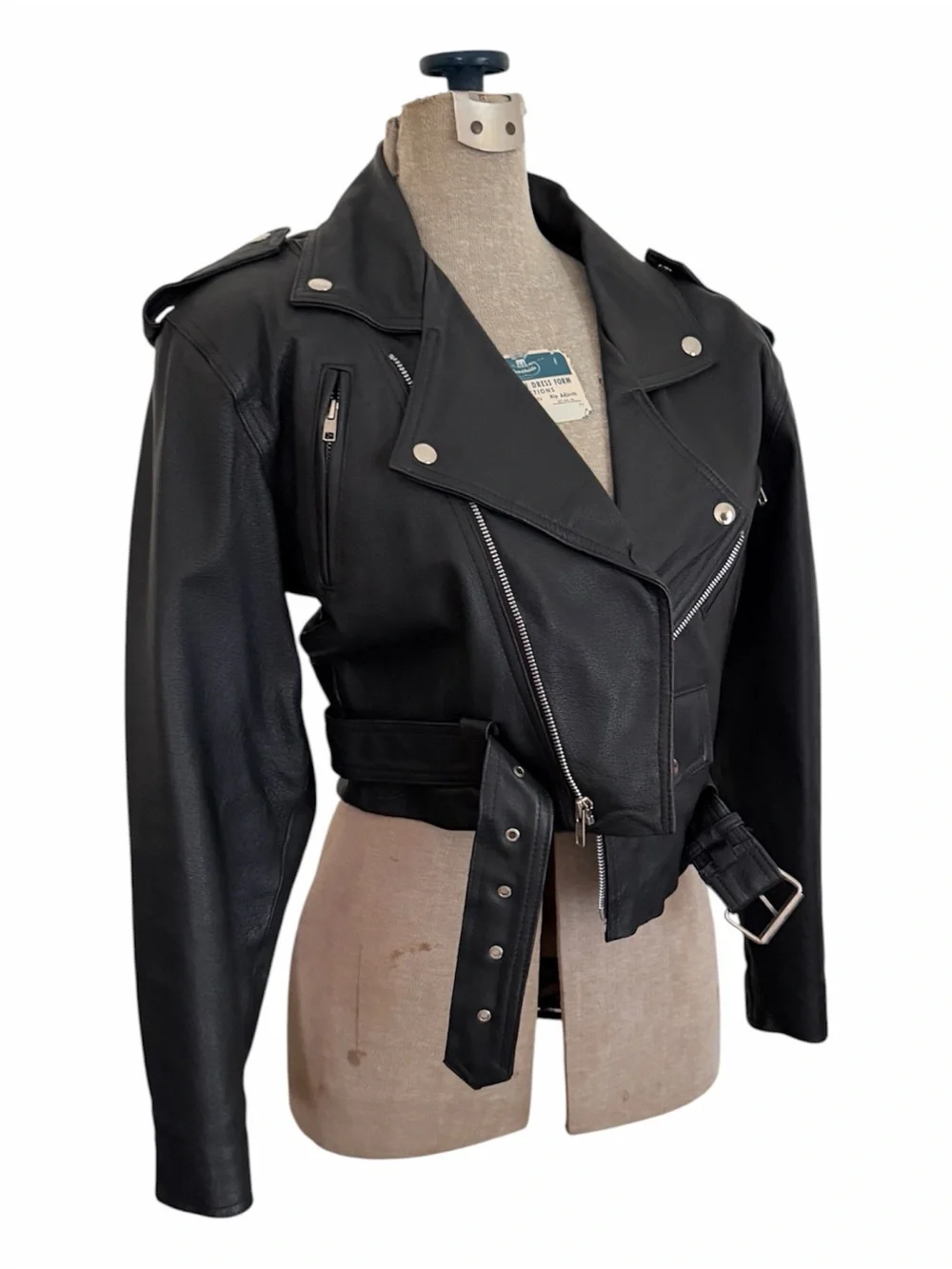 Vintage Wilsons Leather Black Cropped Moto Jacket Belt Small - Picture 1 of 15